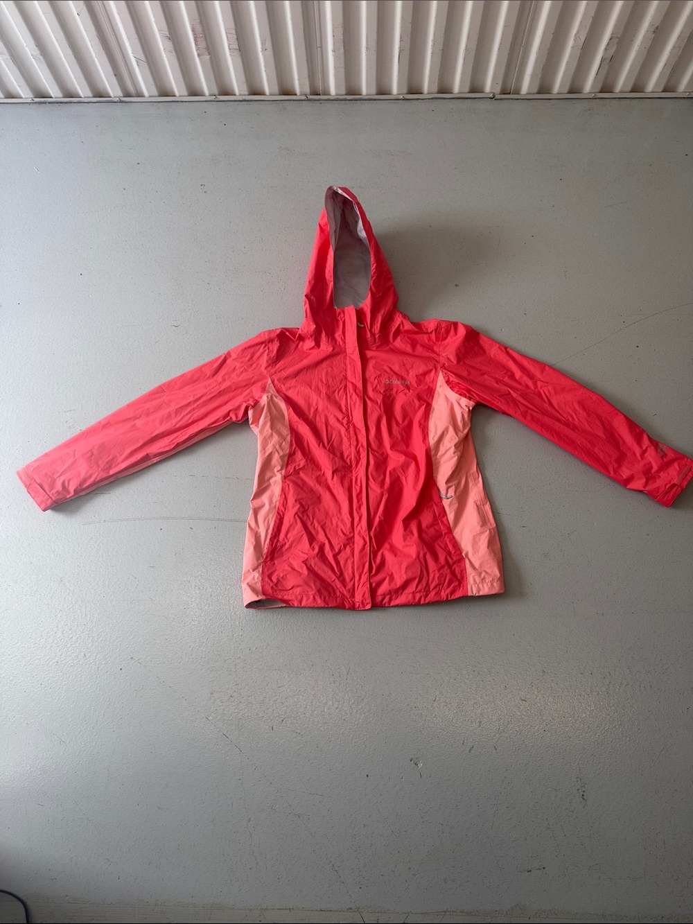 Columbia Hooded Shell Jacket in Coral and Light Peach